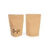 Standbodenbeutel Kraftpapier | 130x80x205mm | 110 Gramm mit rundem Fenster & Aufhängeloch - 100 Stk