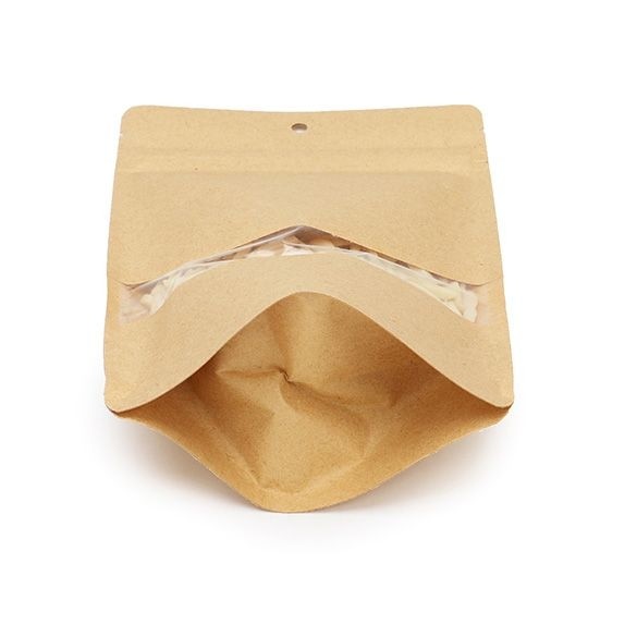 Standbodenbeutel Kraftpapier 130x80x205mm | 110 Gramm mit Aufhängeloch - 100 Stk