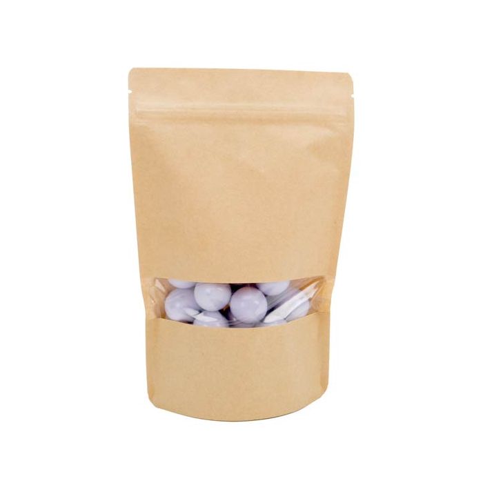 Standbodenbeutel Kraftpapier 149x89x232mm mit Fenster - 100 Stk