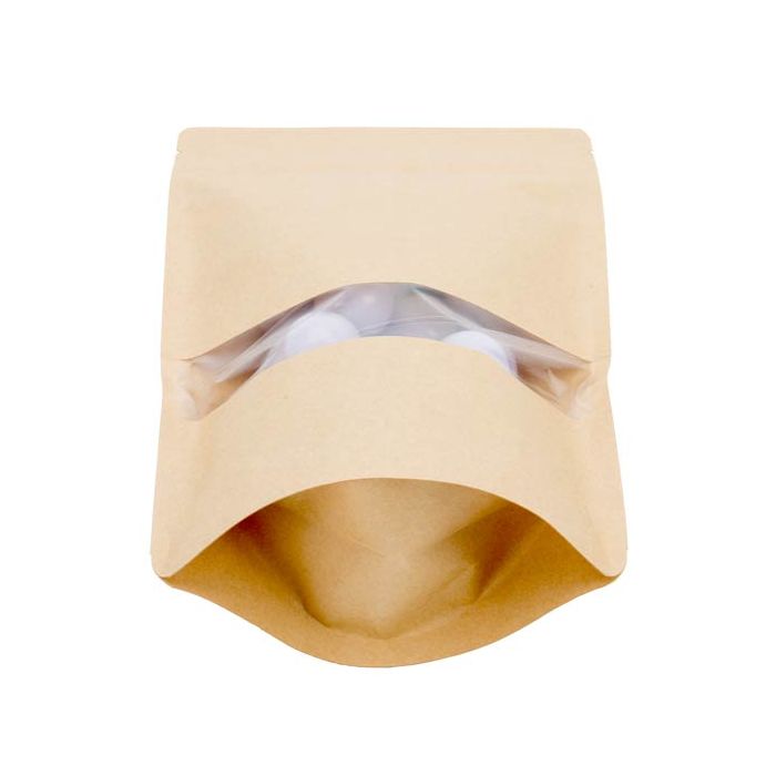 Standbodenbeutel Kraftpapier 149x89x232mm mit Fenster - 100 Stk