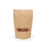 Standbodenbeutel Kraftpapier 149x89x232mm | 310 Gramm mit Sichtfenster & Aufhängeloch - 100 Stk