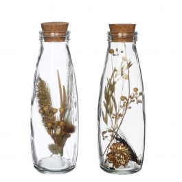 Milchflasche mit mehreren Trockenblumen natur 21cm hoch - 6 Stk
