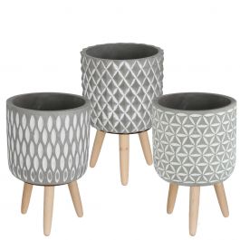 Blumentöpfe Zement mit Holzbeinen | H: 21.5cm - 6 Stk