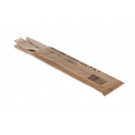 Besteckset aus Holz 3/1 Messer + Gabel + Serviette - 250 Stück