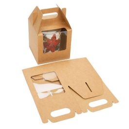Geschenkschachteln mit 3 Fenstern & Griff Kraftpapier Braun 102x102x102mm - 25 Stk