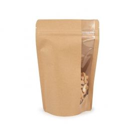 Standbodenbeutel Kraftpapier | Vertikales Fenster | 149x89x232mm - 100 Stk