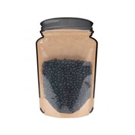 Standbodenbeutel Kraft/Transparent Glasgefäß-Form 130x76x206mm - 100 Stk