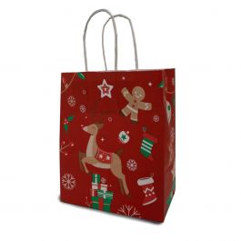 Papiertragetaschen Weihnachten 18+8x22cm Kraftpapier 90 g/m² - 50 Stk