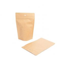 Standbodenbeutel Kraftpapier | 130x80x205mm | 110 Gramm mit Aufhängeloch - 100 Stk