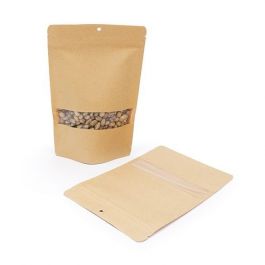 Standbodenbeutel Kraftpapier 149x89x232mm | 310 Gramm mit Sichtfenster & Aufhängeloch - 100 Stk