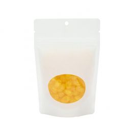 Standbodenbeutel Weiß mit rundem Sichtfenster & Aufhängeloch 102x60x152mm 57 Gramm - 100 Stk